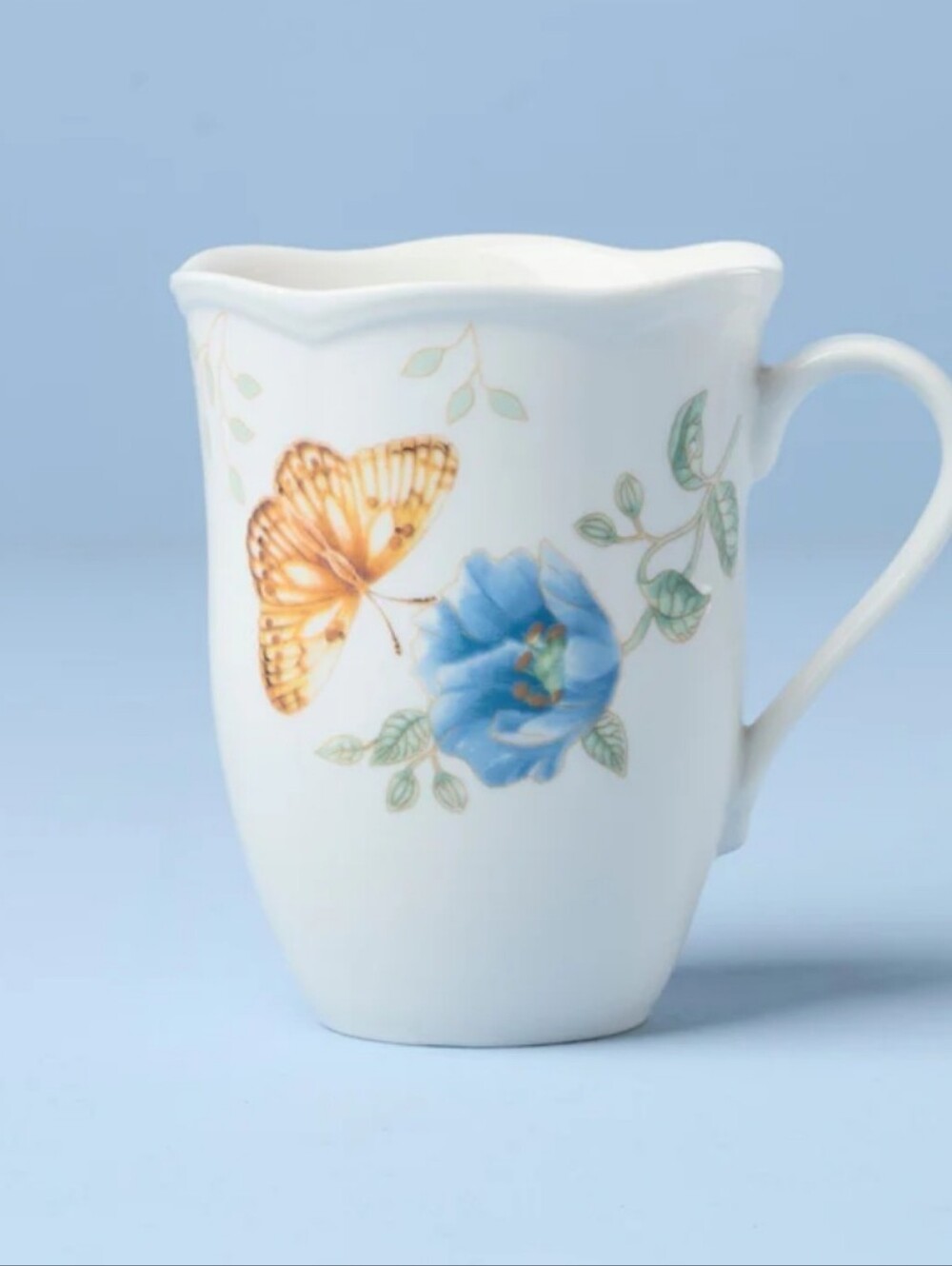 Lenox Butterfly Meadow Fritillary Mug, Floral, Ladybug, Bee, Blue, Yellow, EUC